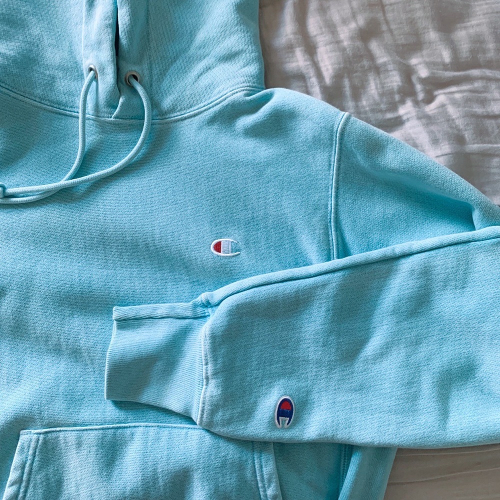 reverse weave blue champion hoodie / sweatshirt